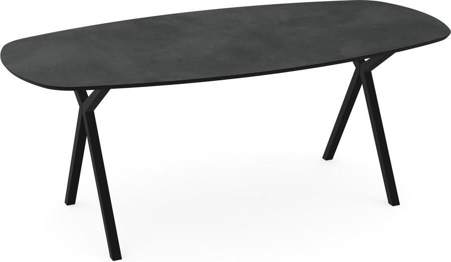 KAS20 Melamine eettafel beton donker grijs Deens ovaal Scissor onderstel beton tafel 160 x 80 cm