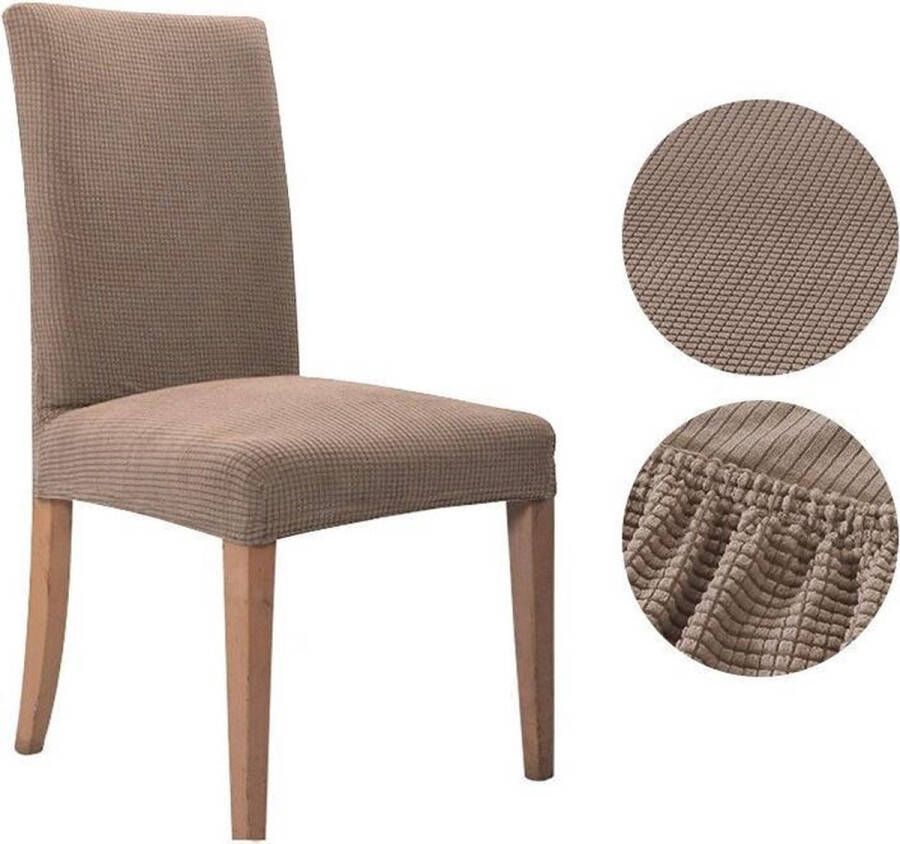 Kasey Products Kasey s Stoelhoes voor Eetkamerstoel 2 Stuks Stretch Materiaal Geblokt Patroon Jacquard Lichtbruin