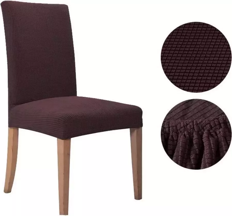 Kasey Products Kasey s Stoelhoes voor Eetkamerstoel 2 Stuks Stretch Materiaal Geblokt Patroon Jacquard Koffie Bruin - Foto 2
