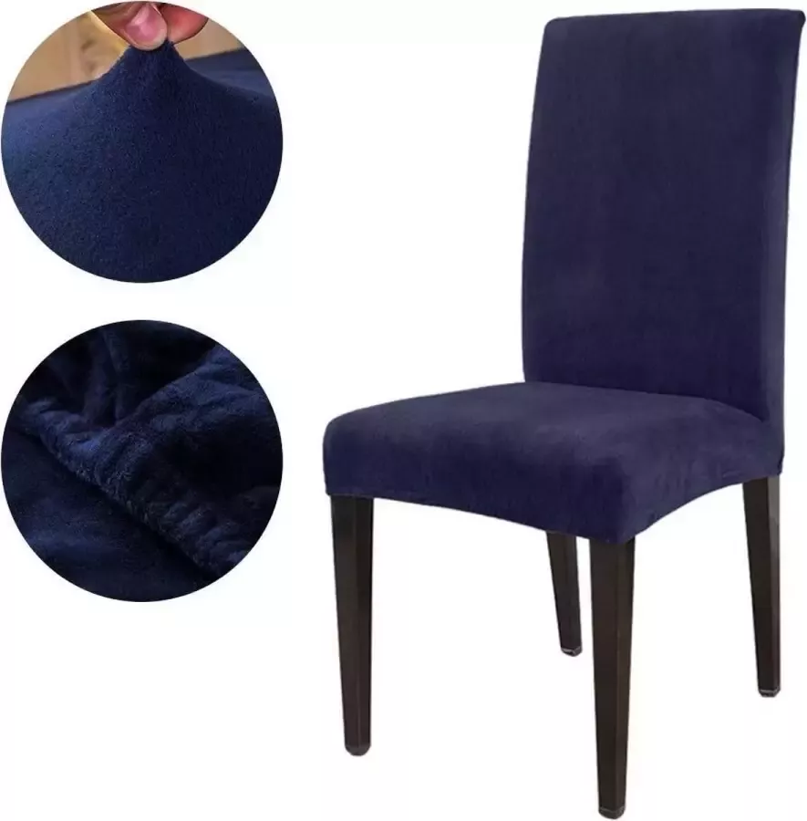 Kasey Products Kasey s Stoelhoes voor Eetkamerstoel 2 Stuks Stretch Materiaal Zachte Pluche Stof Blauw
