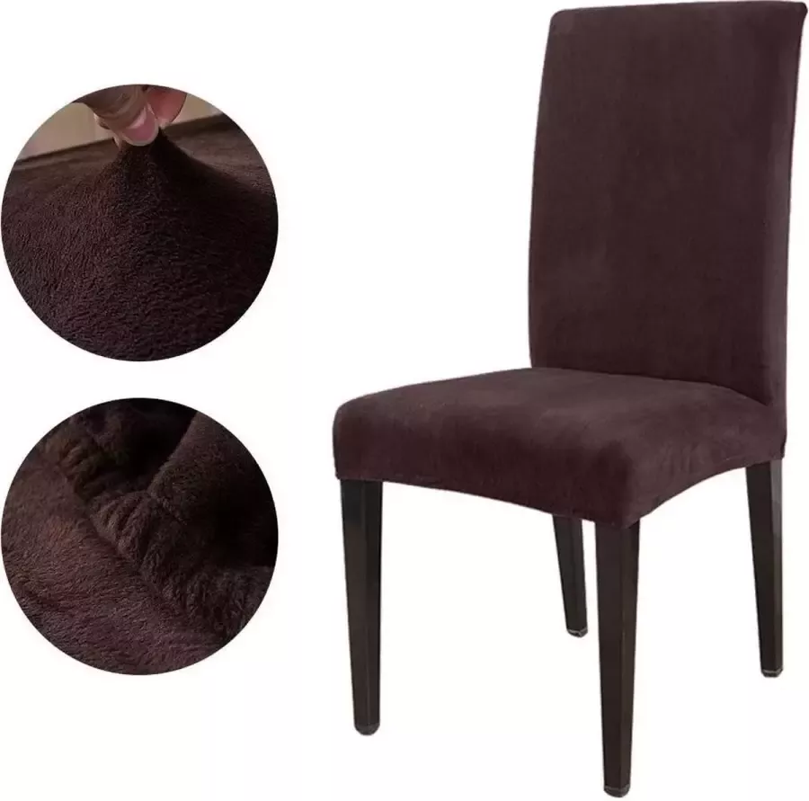 Kasey Products Kasey s Stoelhoes voor Eetkamerstoel 2 Stuks Stretch Materiaal Zachte Pluche Stof Donkerbruin