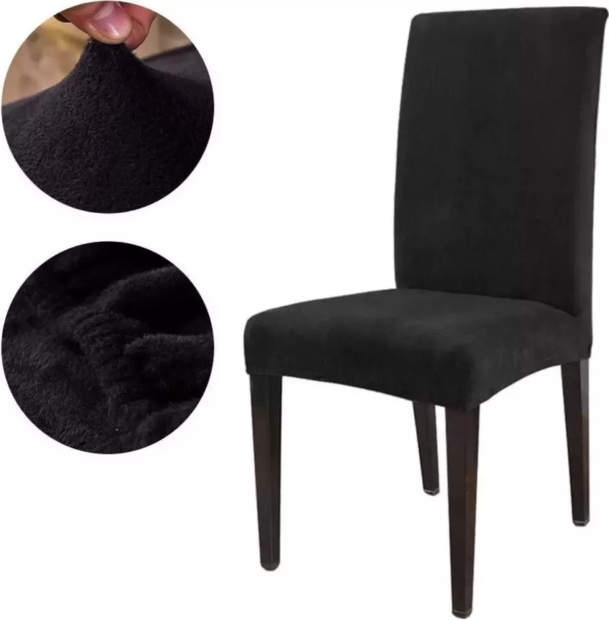 Kasey Products Kasey s Stoelhoes voor Eetkamerstoel 2 Stuks Stretch Materiaal Zachte Pluche Stof Zwart