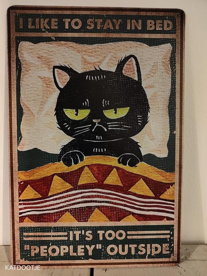 Katdootje Wandbord Kat in bed