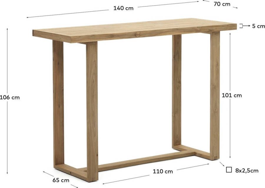 Kave Home 100% outdoor Canadell hoge tafel in massief gerecycled teakhout 140 x 70 cm