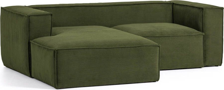Kave Home Blok 2-zitsbank met chaise longue links in groen corduroy met brede naad 240 cm