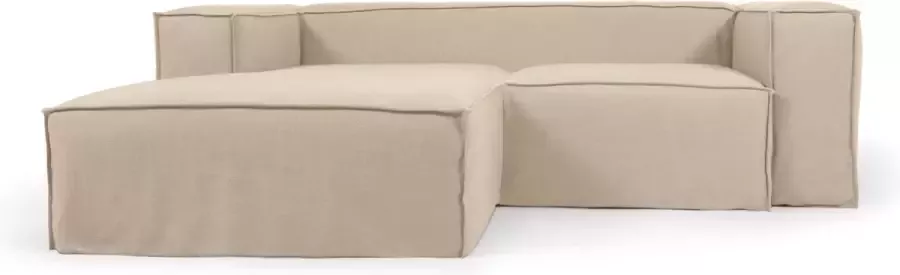 Kave Home 2-zitsbank Blok met linker chaise longue en afneembare bekleding in beige linnen 240 cm - Foto 1