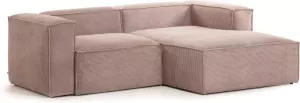 Kave Home 2-zitsbank Blok roze corduroy met chaise longue rechts 240 cm