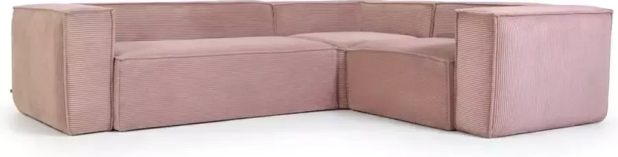 Kave Home Blok 3 zits hoekbank in dik roze ribfluweel 290 x 230 cm 230 x 290 cm
