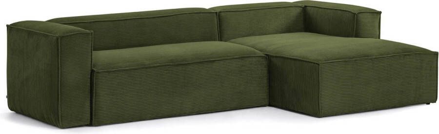 Kave Home Blok 3-zitsbank met chaise longue rechts in groen corduroy met brede naad 300 cm