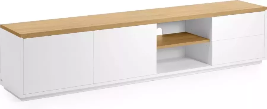Kave Home Abilen eikenfineer TV-meubel met 2 deuren en 2 lades in witte lak 200 x 44 cm FSC 100% - Foto 3