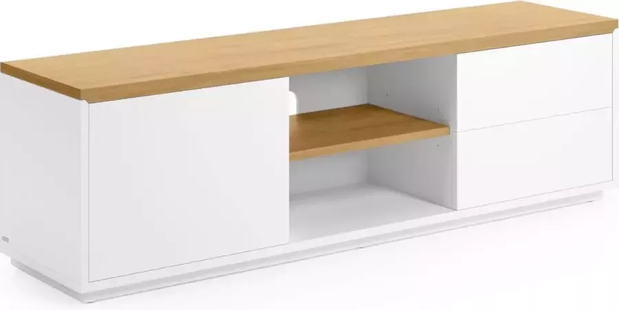 Kave Home Abilen wit gelakt tv-meubel van eikenfineer met 1 deur & 2 lades 150 x 44 cm fsc 100% - Foto 2