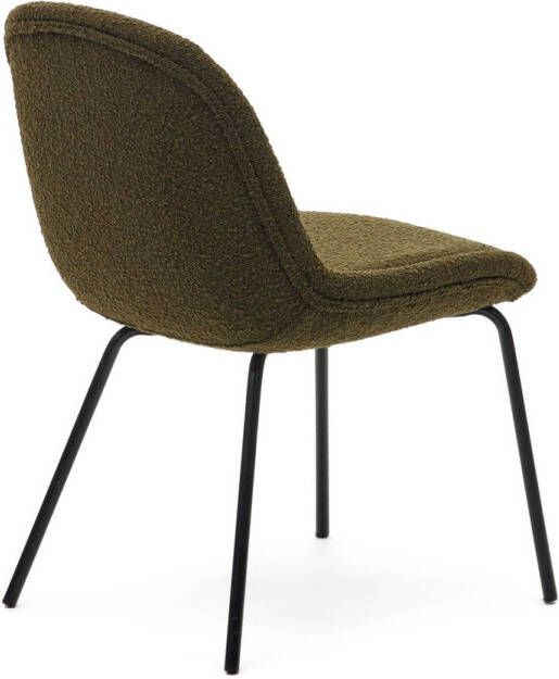 Kave Home Aimin chair in groene fleece en stalen poten met een mat zwart gelakte afwerking - Foto 5