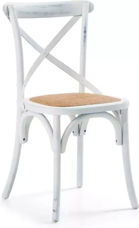 Kave Home Alsie stoel in massief iepenhout met witte lakafwerking en rotan zitting - Foto 3