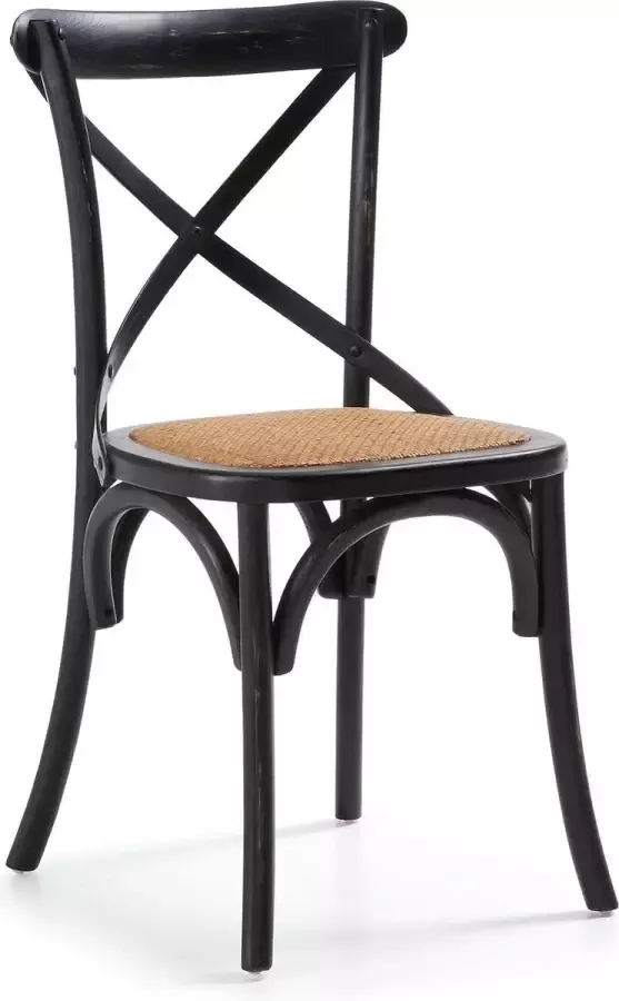Kave Home Alsie stoel in massief iepenhout met zwarte lakafwerking en rotan zitting - Foto 2