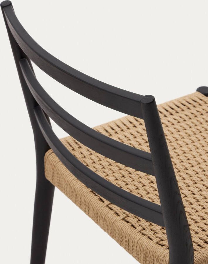 Kave Home Analy-stoel in massief eikenhout met natuurlijke zwarte afwerking en zitting van touw 100% - Foto 2