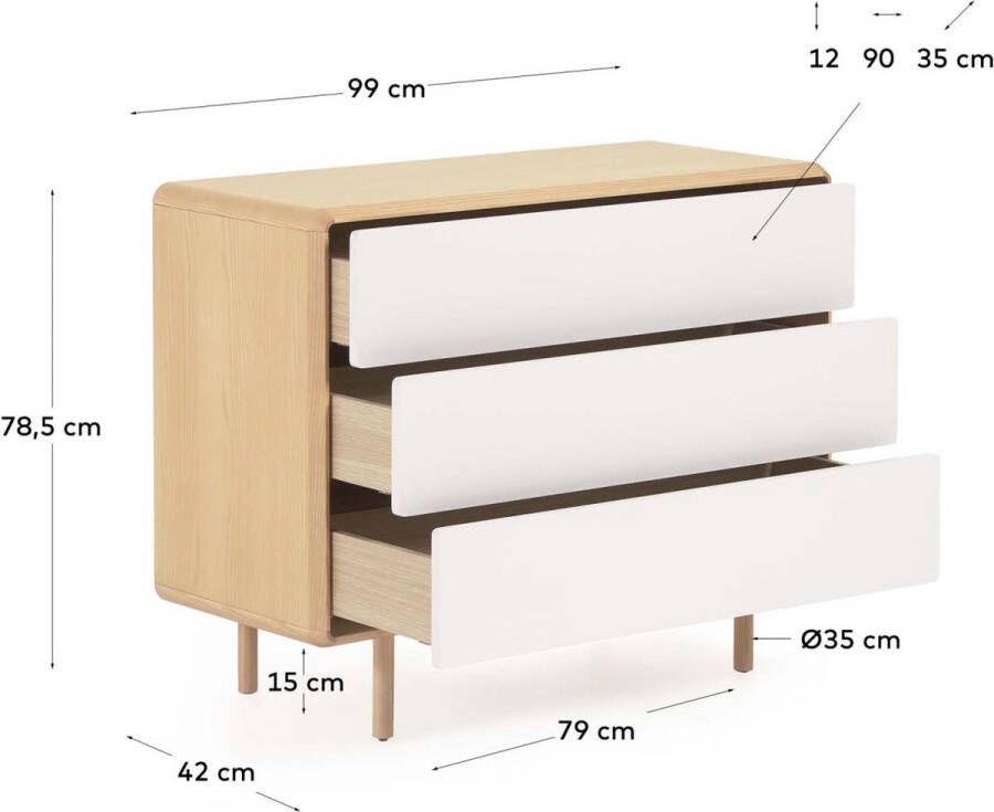 Kave Home Anielle commode met 3 laden in massief essenfineer 99 x 78 5 cm - Foto 3