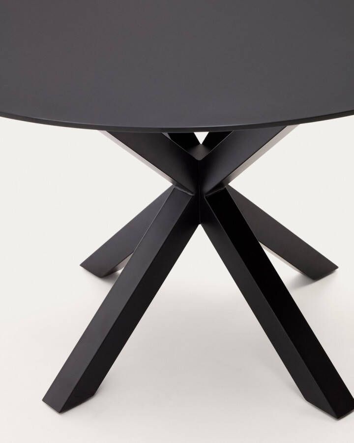 Kave Home Argo ronde glazen tafel met stalen poten in zwart Ø 120 cm
