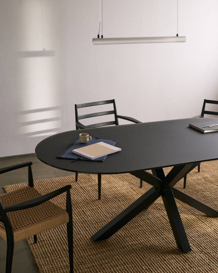 Kave Home Argo ronde glazen tafel met stalen poten in zwart Ø 200 x 100 cm