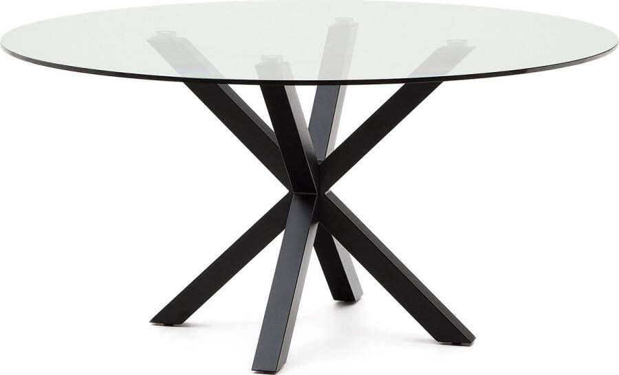 Kave Home Argo ronde glazen tafel met stalen poten in zwarte afwerking Ø 150 cm - Foto 1