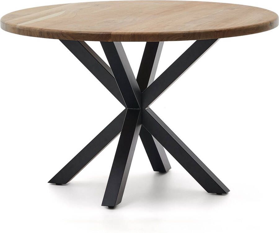 Kave Home Argo: ronde tafel in massief acaciahout met zwarte stalen poten Ø 120 cm - Foto 1