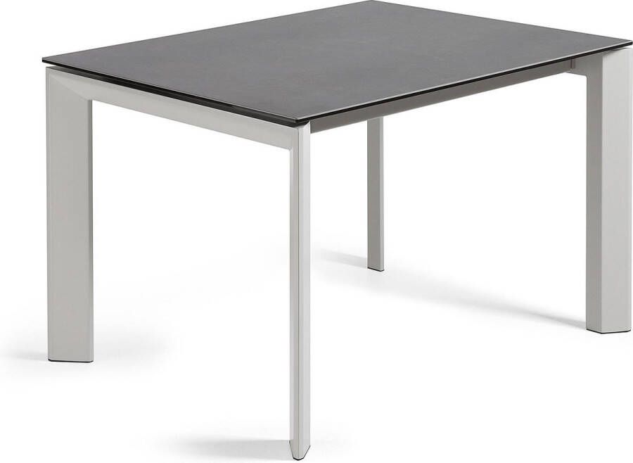 Kave Home Axis uitschuifbare tafel porselein met vulcano roca afwerking en grijze poten 120 (180) cm - Foto 1