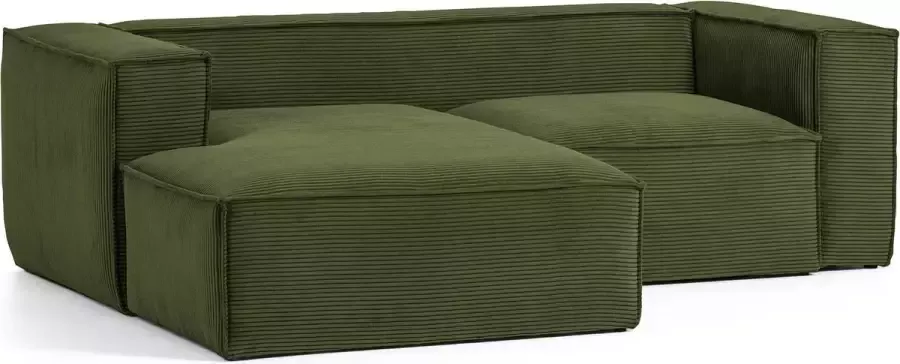 Kave Home Blok 2-zitsbank met chaise longue links in groen corduroy met brede naad 240 cm - Foto 1