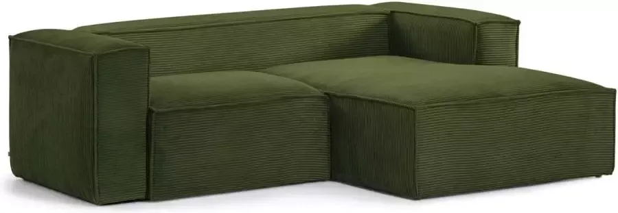 Kave Home Blok 2-zitsbank met chaise longue rechts in groen corduroy met brede naad 240 cm - Foto 1