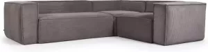 Kave Home Blok 3-zits hoekbank in dik grijs corduroy 290 x 230 cm 230 x 290 cm