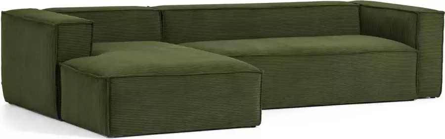 Kave Home Blok 3-zitsbank met chaise longue links in groen corduroy met brede naad 300 cm - Foto 1