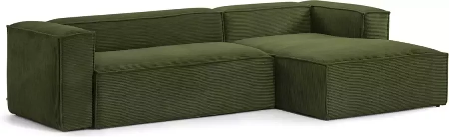 Kave Home Blok 3-zitsbank met chaise longue rechts in groen corduroy met brede naad 300 cm - Foto 1