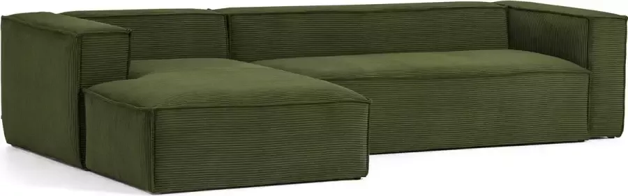 Kave Home Blok 4-zitsbank met chaise longue links in groen corduroy met brede naad 330 cm