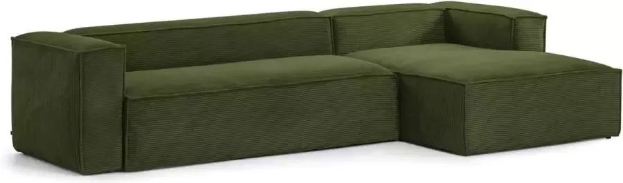 Kave Home Blok 4-zitsbank met chaise longue rechts in groen corduroy met brede naad 330 cm - Foto 1