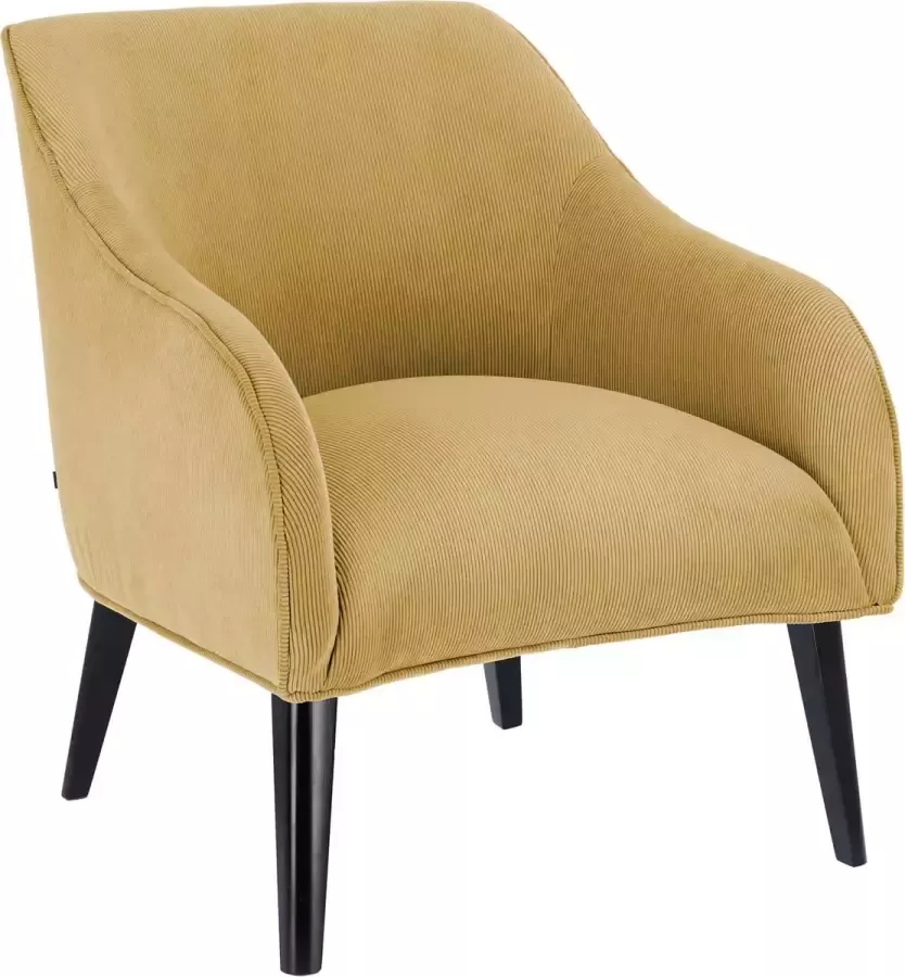 Kave Home Bobly fauteuil in mosterdkleurig ribfluweel met wengé afgewerkte poten - Foto 1