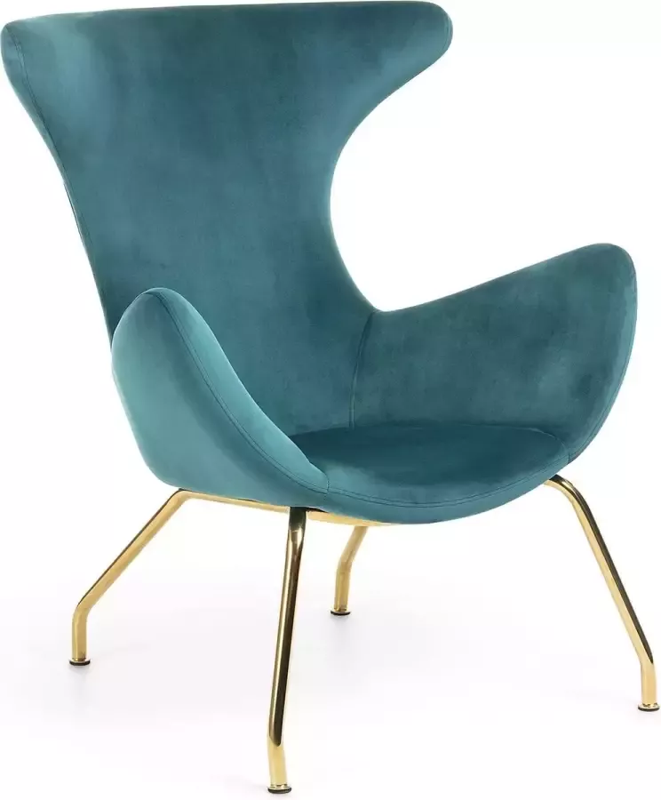 Kave Home Chleo fauteuil in turquoise fluweel met stalen gouden poten - Foto 2