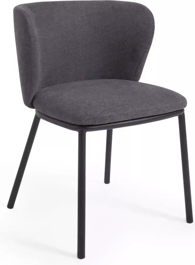 Kave Home Ciselia stoel donkergrijs chenille en staal in zwart FSC Mix Credit