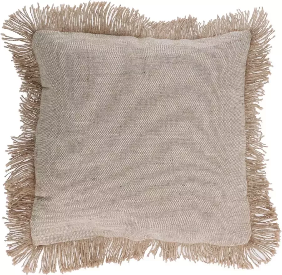 Kave Home Delcie kussenhoes van katoen en jute met franjes beige 60 x 60 cm - Foto 1