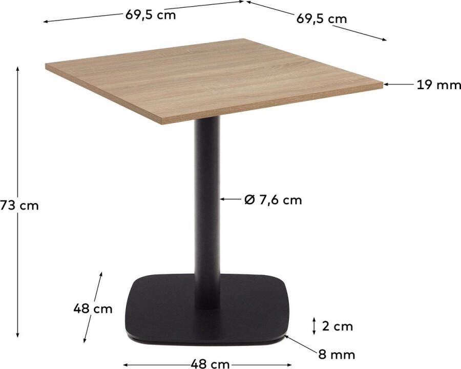 Kave Home Dina-buitentafel van natuurlijke melamine en met zwart gelakte metalen poot 70 x 70 x 70 c - Foto 2