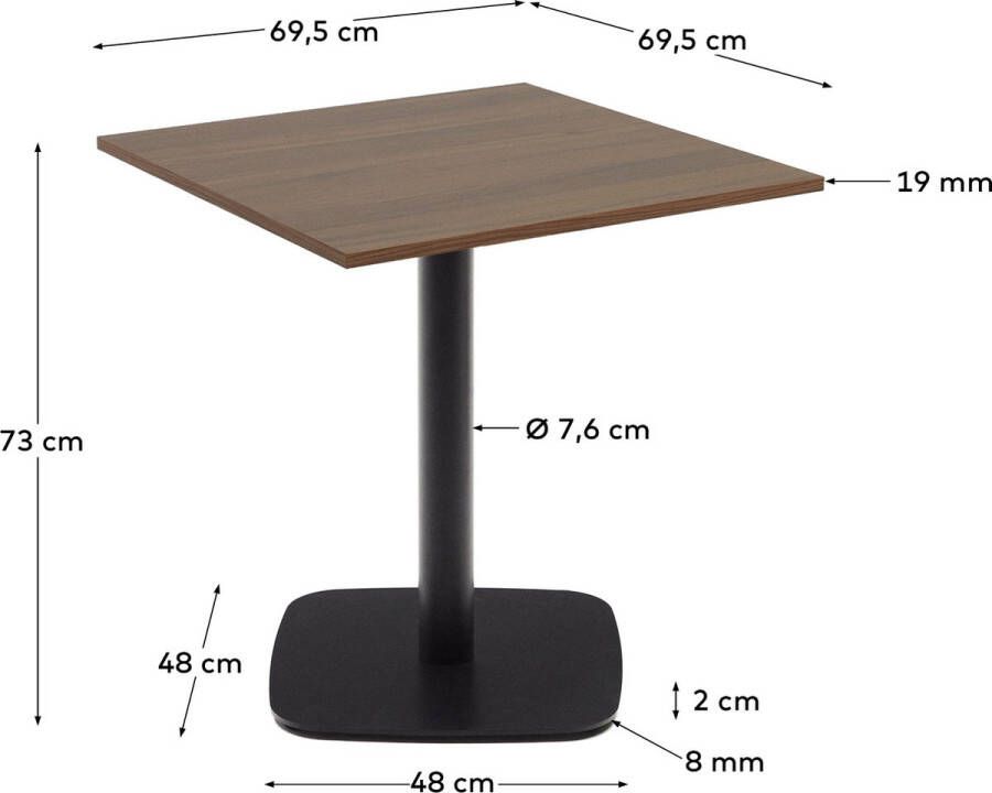 Kave Home Dina-buitentafel van natuurlijke melamine en met zwart gelakte metalen poot 70 x 70 x 70 c - Foto 2