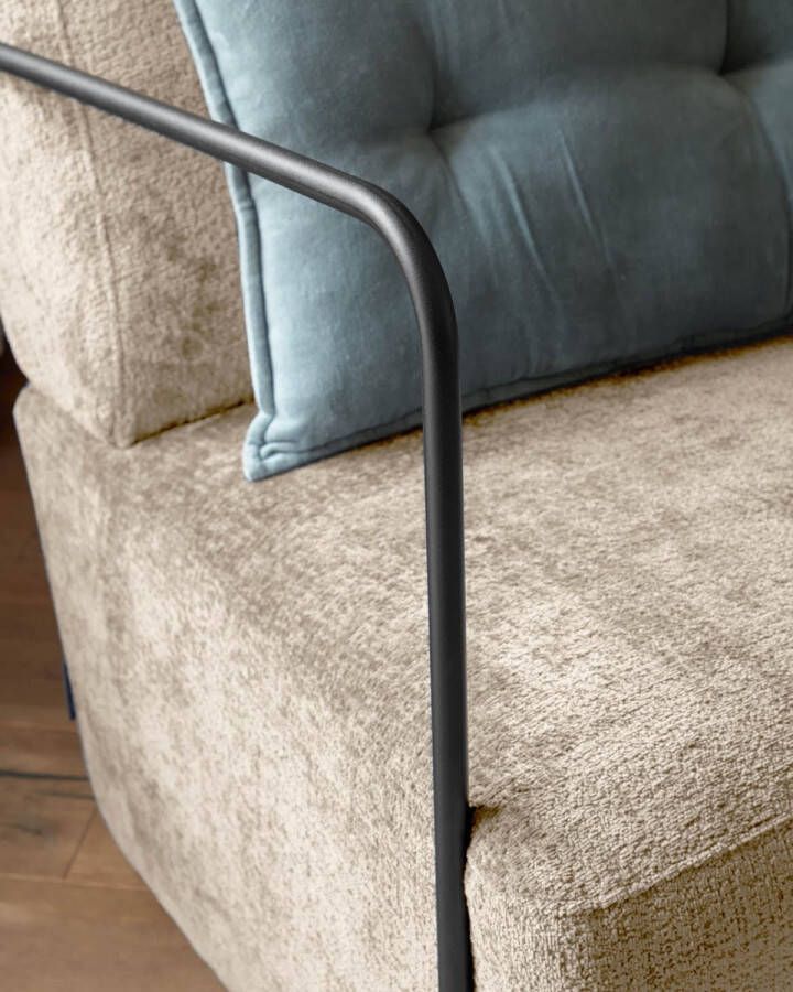Kave Home Gamer fauteuil in beige chenille en metaal met zwarte afwerking - Foto 2