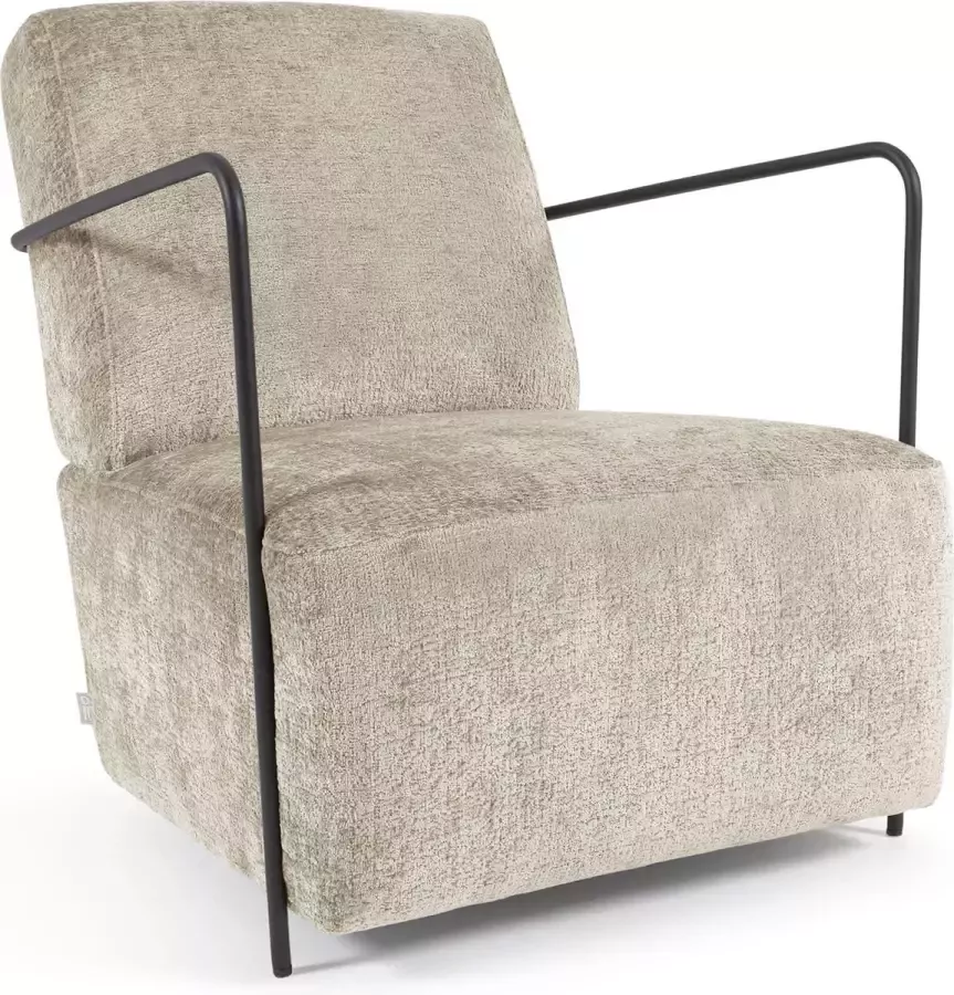 Kave Home Gamer fauteuil in beige chenille en metaal met zwarte afwerking - Foto 3