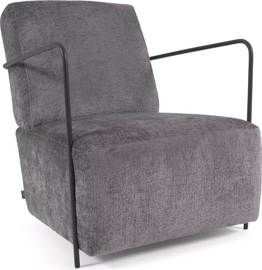 Kave Home Gamer fauteuil in grijze chenille en metaal met zwarte afwerking - Foto 1