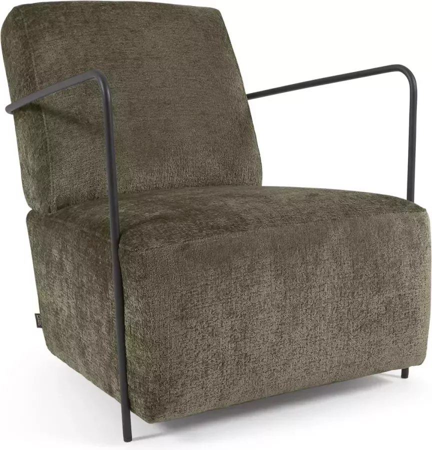 Kave Home Gamer fauteuil in groene chenille en metaal met zwarte afwerking - Foto 2