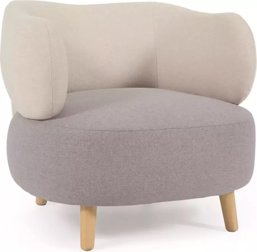 Kave Home Grijze en beige fauteuil Luisa met poten van massief rubberhout - Foto 1