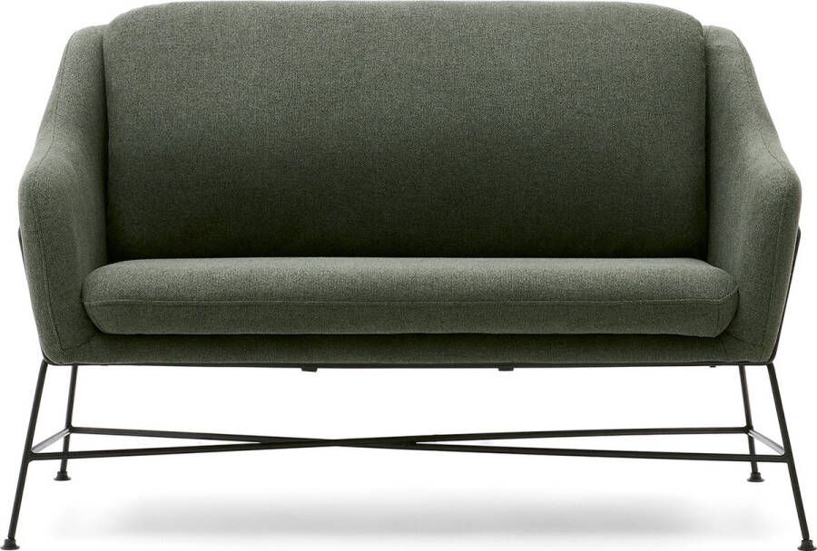 Kave Home Groene 2-zitsbank Brida met stalen poten en zwarte afwerking 128 cm