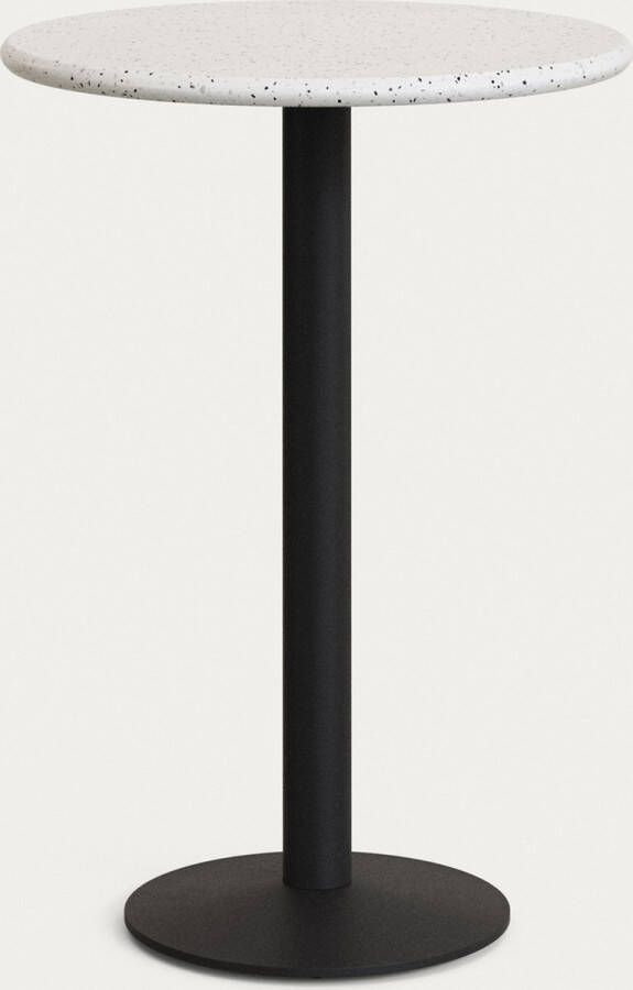 Kave Home Hoge ronde Saura bar tafel van geschilderd metaal met wit terrazzo blad 96 x Ø70 cm
