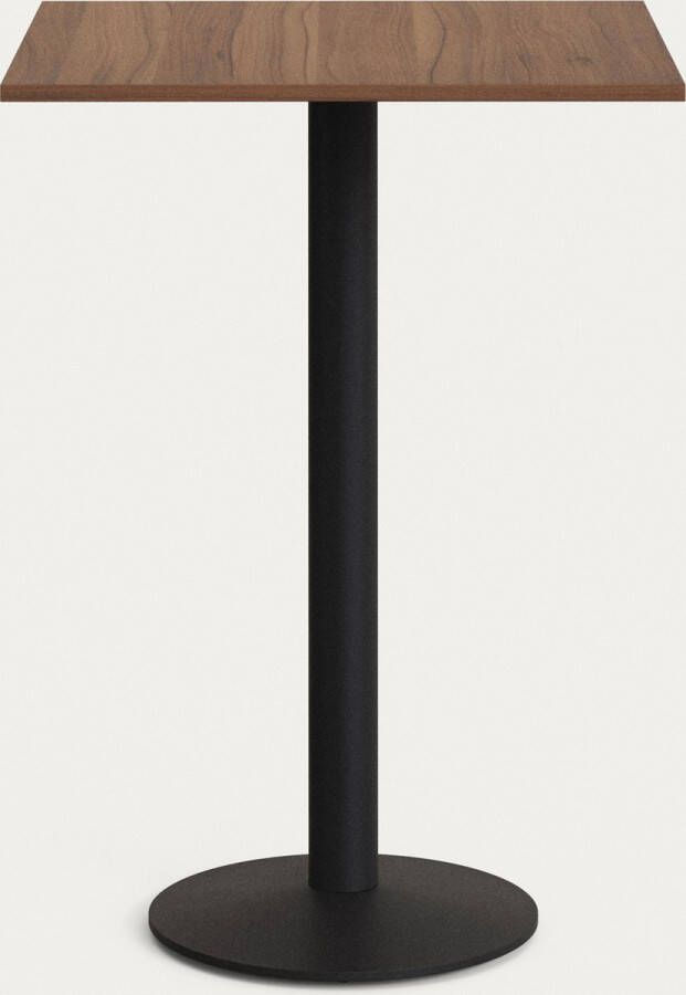 Kave Home Hoge Tiaret-tafel van noothout met melamine en zwart gelakte metalen poot 60 x 60 x 96 cm