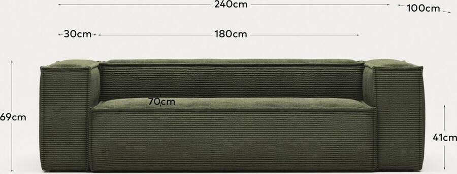 Kave Home 3-zitsbank Blok in groen ribfluweel corduroy 240 cm