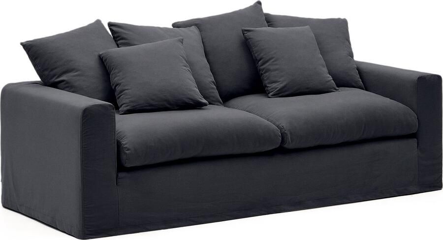 Kave Home 3-zitsbank Nora met kussens met afneembare hoezen van grijsantraciet linnen en katoen 240