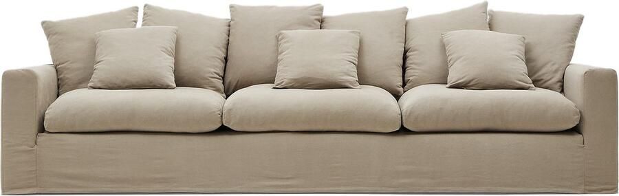 Kave Home 4-zitsbank Nora met kussens met afneembare hoezen van taupe linnen en katoen 340 cm - Foto 2