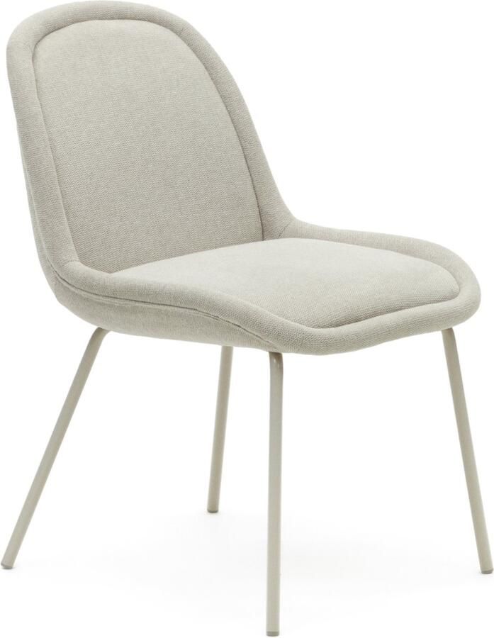 Kave Home Aimin stoel in beige chenille en stalen poten met een matte beige gelakte afwerking FSC Mi